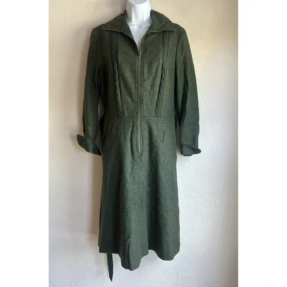 Vintage Lodenfrey Green Wool Coat Dress Heritage Loden Dark Academia 42 EU - Picture 3 of 14